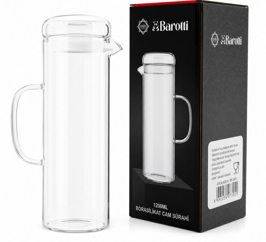 BAROTTİ DMR-9795 ( CAM KAPAKLI & DÜZ ) CAM SÜRAHİ & BOROSİLİKAT ( 1200ML )*12=K