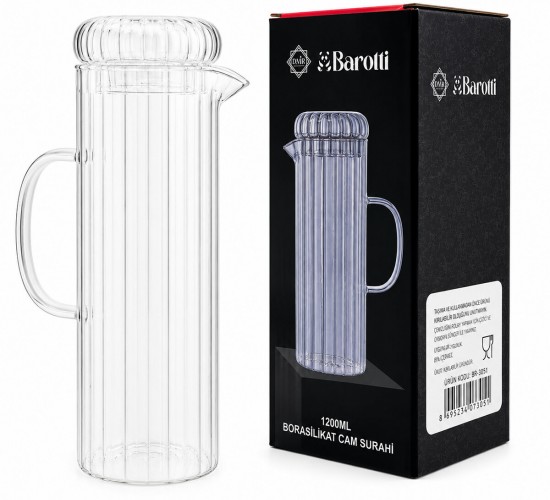 BAROTTİ DMR-9794 ( CAM KAPAKLI ) CAM SÜRAHİ & BOROSİLİKAT ( 1200ML )*12=K