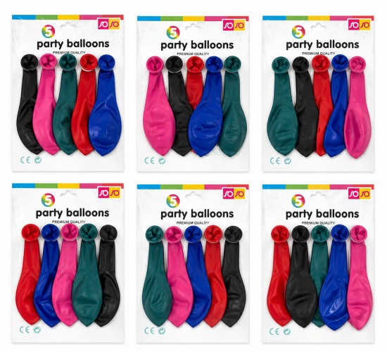 SOSO PARTY BALLOONS ( 5PCS ) ORTA BOY ( RENKLİ & 30CM ) PARTY BALON*30X15