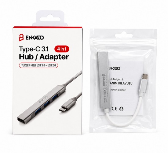 ENKADO EKD-TP50 ( TYPE-C 3.1 GİRİŞ ) ( 4IN1 ) USB ÇOĞALTICI ( 4 ANAHTARLI PORT & HI-SPEED ) ( USB 3.0 & USB 2.0) HUB ADAPTÖR *50