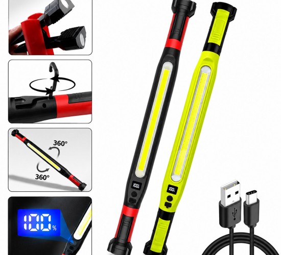K LIGHT KL-D95 (MIKTANISLI) (TYPE-C ŞARJ & DİJİTAL GÖSTERGE) (360° DÖNEBİLEN GÖVDE & ASKI KANCA & ÇİFT RENK & 52.5CM) (EL FENER & IŞILDAK) ÇOK AMAÇLI LED ÇALIŞMA LAMBASI (4 FONKSİYON RENKLİ)*60