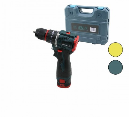 (BANCO-700) BN-5 F-136 (ARMUT) (KÖMÜRSÜZ) (SARI & MAVİ) (ŞARJLI) (DARBELİ) MATKAP & UÇ SETİ (1550 RPM) (24V & 5.0 Ah) (2-BATARYA)