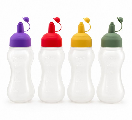 ROTTO RT-112 ( 450ML ) ( YAĞDANLIK & SOSLUK ) (ŞEFFAF & PLASTİK ŞİŞE ) (RENKLİ KAPAK) (ÖLÇEKLİ) (KETÇAP & MAYONEZ)*24=K