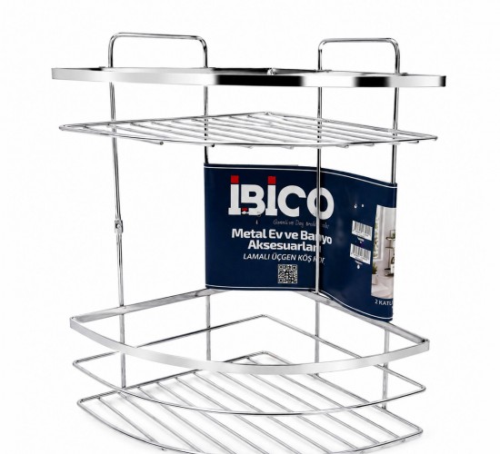 İBİCO K13-012 ( LAMALI ) ( 2 KATLI & ÜÇGEN ) ( KROM ) ( METAL ) BANYO KÖŞELİK & DUŞKABİN RAF*12