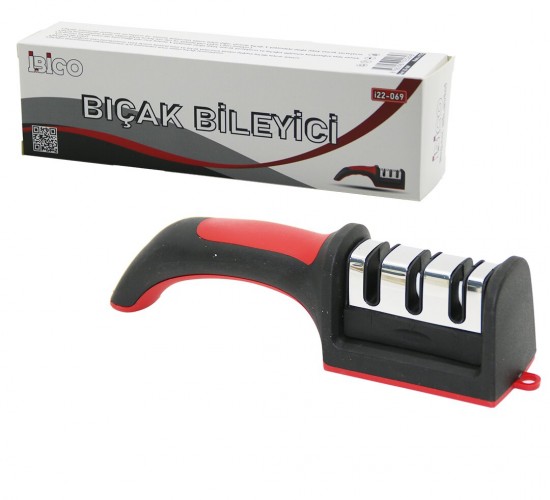 İBİCO İ22-069 BIÇAK BİLEYİCİ BİLEME ( 3 BOĞUMLU=KROM KAPLAMA ) ( RENKLİ PLASTİK GÖVDE & SAP ) ( KUTULU AMBALAJ )*144