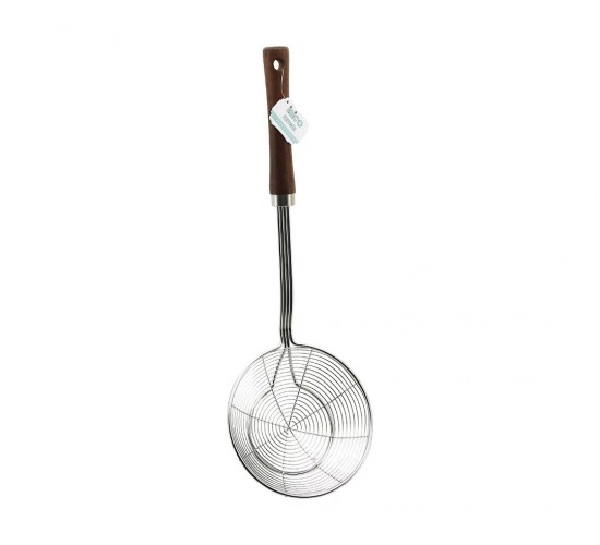 İBİCO İ22-297 ( 14CM ) ( AKASYA AHŞAP SAPLI ) ( ÇELİK METAL ) ( DERİN ) KEVGİR ( SAP: 27CM )*12X10