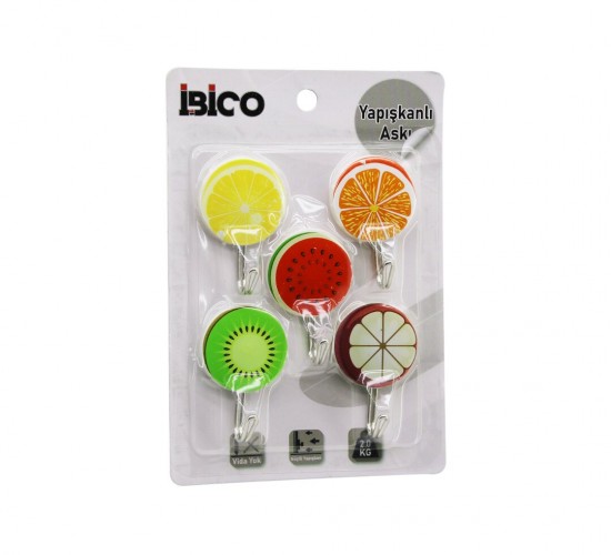 İBİCO İ17-011 ( 5PCS ) ( MEYVE RESİMLİ ) ( METAL UÇLU ) PLASTİK ASKI ( YAPIŞKANLI MONTAJ ) ( 2KG TAŞIMA )*12X20