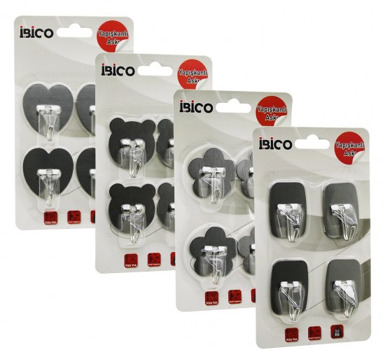 İBİCO İ17-014 (4PCS) ( ÇİÇEK & KALP & AYICIK & D.GEN MİX MODEL ) (KOMPLE METAL) ASKI (YAPIŞKANLI MONTAJ) (3KG TAŞIMA)*12X20
