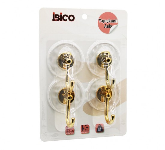 İBİCO İ17-016 ( 4PCS ) ( GOLD ) (KROM GÖRÜNÜM) PLASTİK ASKI ( YAPIŞKANLI MONTAJ=ŞEFFAF MİKA KRİSTAL PLAKA ) (6KG)*30X4