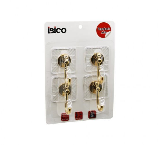 İBİCO İ17-017 ( 4PCS ) ( GOLD ) ( KROM GÖRÜNÜM ) PLASTİK ASKI ( YAPIŞKANLI=ŞEFFAF MİKA KRİSTAL PLAKA=ÇATLAK DESEN ) ( 6KG )*30X4