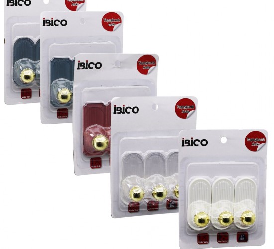 İBİCO İ17-021 ( 3PCS TEKLİ = GOLD & TOP UCLU ) YAPIŞKANLI PLS. ASKI ( MİKA KRİSTAL ŞEFFAF RENKLİ TABAN ) ( 2KG.TAŞIMA )*12X14