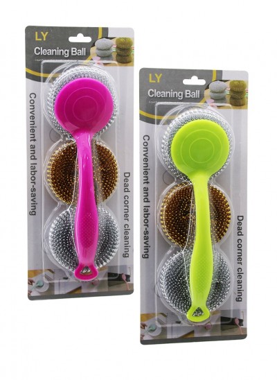 İBİCO İ21-106 LY CLEANİNG BALL ( 3PCS ) BULAŞIK TEMİZLİK TOP TEL SETİ ( LAVABO ) ( RENKLİ PLASTİK SAPLI & YEDEKLİ )*10X10
