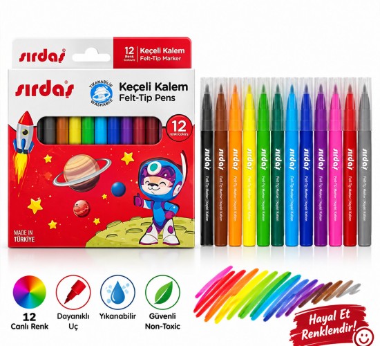 SIRDAŞ KOD-8012 ( 12PCS ) KEÇELİ KALEM ( KARIŞIK RENK )*12X12