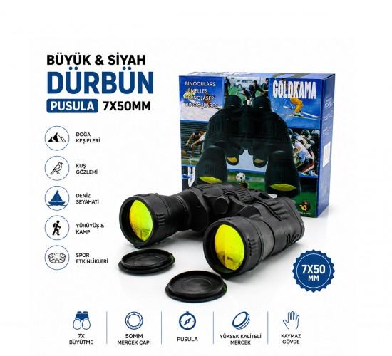GOLDKAMA KL-22 ( BÜYÜK & SİYAH ) DÜRBÜN ( PUSULA ) (  7X50MM ) ( 168FTX1000YRF )*24