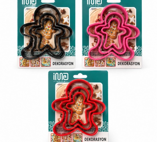 İM@-8050 ( 3 BOY ) ( METAL ) ( SİLİKON KENAR KILIFLI ) KURABİYE KALIP SETİ ( 8 X 5.5CM & 9.5 X 8CM & 13.5 X 11CM )*144