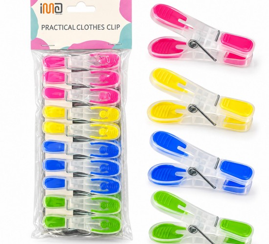 İM@-6230 ( 10PCS ) ( RENKLİ SİLİKON AĞIZ & BAS-AÇ ) ( ŞEFFAF PLASTİK ) MANDAL*144