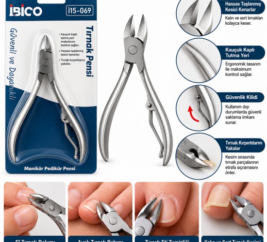 İBİCO İ15-069 ( KÜÇÜK ) METAL ( TIRNAK ET PENSİ ) PEDİKÜR MANİKÜR MAKASI ( PENSE MODELİ )*12X100