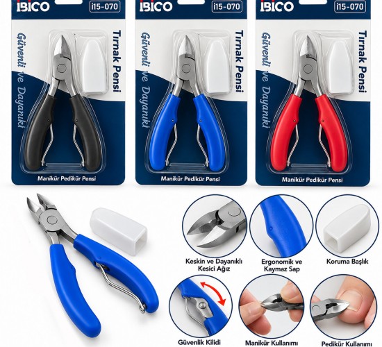 İBİCO İ15-070 ( LUX ) METAL ( TIRNAK ET PENSİ ) PEDİKÜR MANİKÜR MAKASI ( PLASTİK KORUMA BAŞLIK & PLASTİK SAP ) ( PENSE MODELİ )*12X50