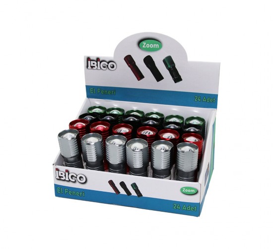 İBİCO İ10-005 ( ZOOMLU ) ( MİNİ BOY= 9.2CM--10CM & ÇAP: 3CM ) ( PİLLİ ) EL FENERİ ( METAL RENKLİ KASA ) (İP ASKILIKLI)*24X10