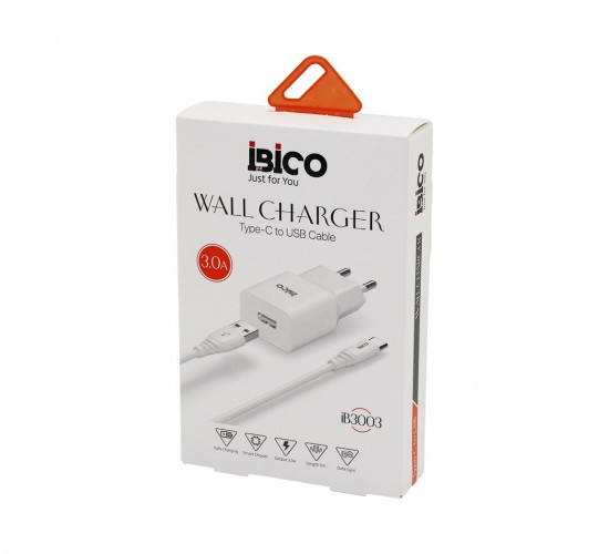İBİCO İB-3003 ( USB TO=( TYPE-C ) (SET) (EV BAŞLIK + KABLO=1MT) TELEFON ŞARJ (HIZLI) ( 3.0A ) (9V-12V )*10X10