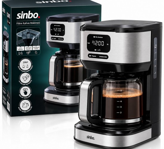 SİNBO SCM-9042 ( 2İN1 ) ( INOX & GRİ ) FİLTRE KAHVE MAKİNESİ ( 100W ) ( 14 FİNCAN KAHVE KAPASİTE ) ( 1.8LT SU HAZNE ) ( DİJİTAL EKRAN )*2