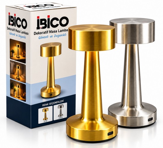 İBİCO İ10-029 ( GOLD - SİLVER & YUVARLAK ) DEKORATİF MASA LAMBASI MANTAR ( DOKUNMATİK ) ( USB & TYPE-C ŞARJLI ) ( 3 FONKSİYON RENKLİ )*24=K