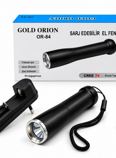GOLD ORION OR-84 ( ZOOMLU EL FENERİ & COB LED ) ( METAL KASA ) ( 17CM ) ( 3000 LUMEN )*80