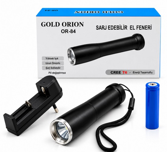 GOLD ORION OR-84 ( ZOOMLU EL FENERİ & COB LED ) ( METAL KASA ) ( 17CM ) ( 3000 LUMEN )*80