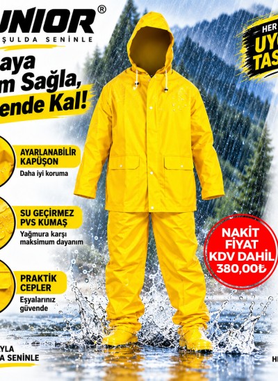 JUNİOR ( TAKIM ) ( SARI ) YAĞMURLUK ( KAPÜŞONLU ) ( ÇIT ÇIT & FERMUAR ) ( RÜZGAR & SUYA DAYANIKLI )*20