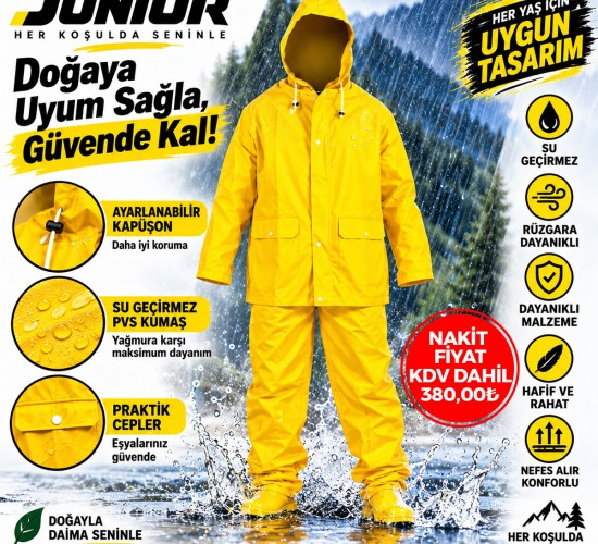 JUNİOR ( TAKIM ) ( SARI ) YAĞMURLUK ( KAPÜŞONLU ) ( ÇIT ÇIT & FERMUAR ) ( RÜZGAR & SUYA DAYANIKLI )*20