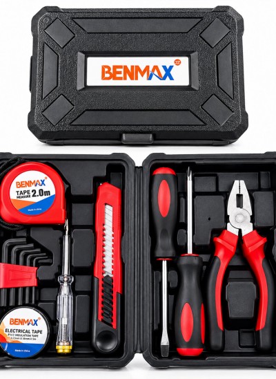 BENMAX ( 12 PCS ) EL ALETİ TAKIM ÇANTASI HIRDAVAT SET ( ŞERİT METRE & MAKET BIÇAK & KONTROL KALEM & DÜZ-YILDIZ TORNAVİDA & PENSE & ALYAN ANAHTAR & ELEKTRİK BANT )*32