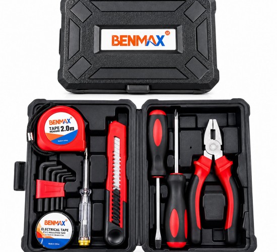 BENMAX ( 12 PCS ) EL ALETİ TAKIM ÇANTASI HIRDAVAT SET ( ŞERİT METRE & MAKET BIÇAK & KONTROL KALEM & DÜZ-YILDIZ TORNAVİDA & PENSE & ALYAN ANAHTAR & ELEKTRİK BANT )*32