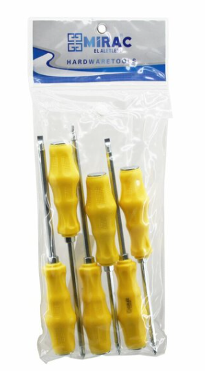MİRAC ( PVC AMBALAJ ) ( SARI & PLASTİK SAPLI ) ( DARBELİ ) ( 6LI SET ) ( 2İN1=ÇİFT TARAFLI UÇ ) TORNAVİDA SETİ TAKIM ( YILDIZ-DÜZ )*50