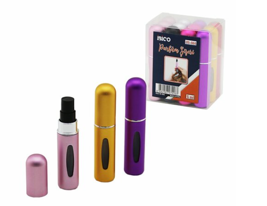 İBİCO İ15-066 ( MİNİ=CEP & ÇANTA BOY ) ( BOŞ ) SPREY PARFÜM ŞİŞESİ ( 5ML ) ( RENKLİ PLS. ) ( SEVİYE PENCERELİ )*12X120