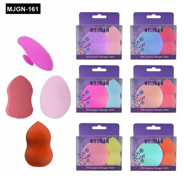 MUJGAN MJGN-161 ( 3+1PCS ) RENKLİ MAKYAJ SÜNGER & SİLİKON FIRÇA SETİ*12X50