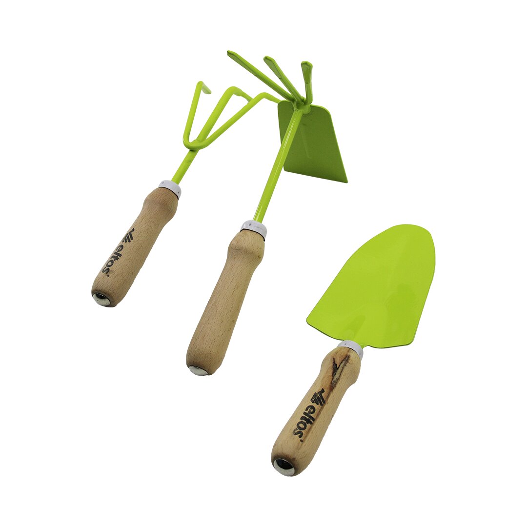 ELTOS EBS-003 ( 3PCS ) BAHÇE HOBİ SETİ ( RENKLİ METAL ) ( ÇİFT BAŞLI ÇAPA & 3 DİŞLİ TIRMIK & KÜREK ) (AHŞAP SAPLI)*20