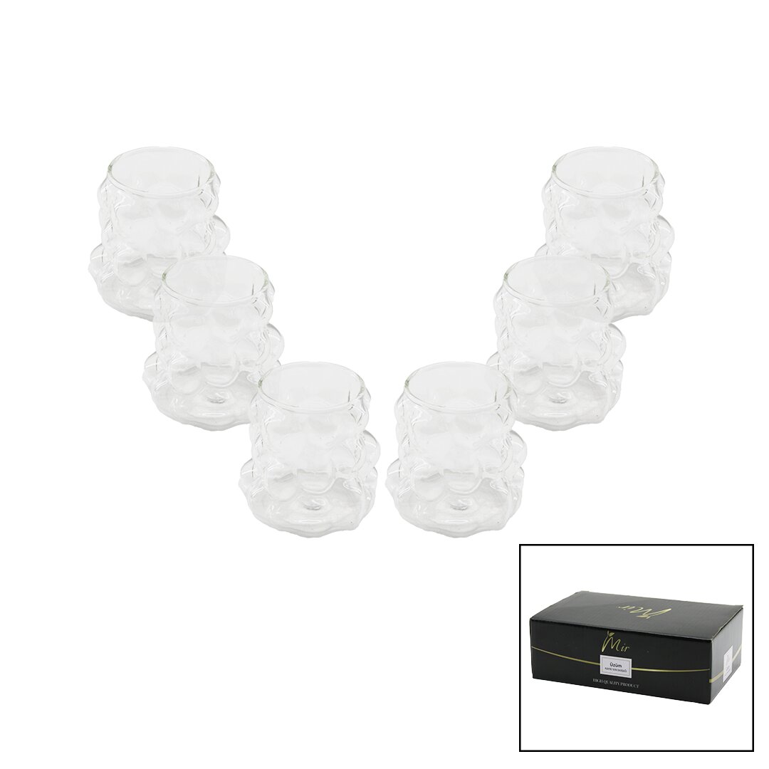 MİR-1539 ( 6PCS ) ( ÜZÜM & KABARCIKLI CAM ) KAHVE YANI BARDAK ( 90ML )*24=K