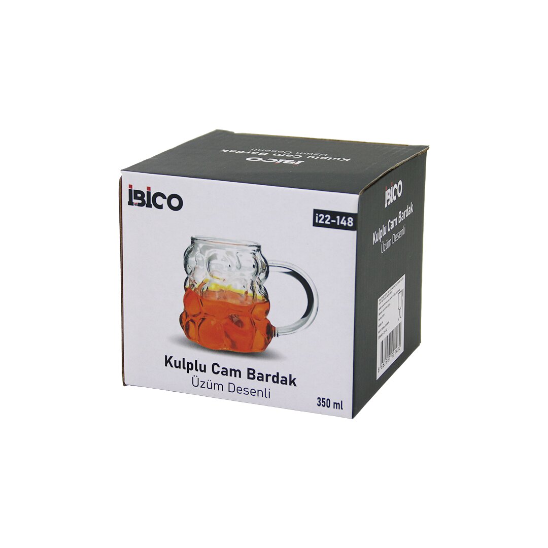*İBİCO İ22-148 ( ÜZÜM & KABARCIKLI ) ( KULPLU ) CAM BARDAK (TERMİSİL & ISIYA DAYANIKLI) ( BOROSİLİKAT ) ( 350ML )*100