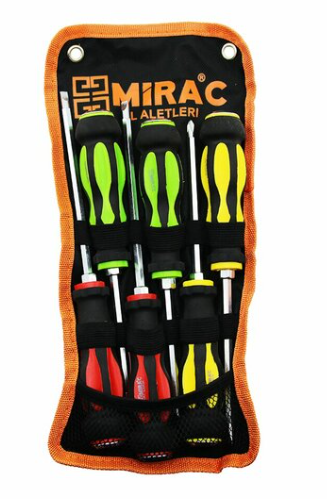MİRAC ( BEZ ASKI STANDLI ) ( RENKLİ & KAUÇUK KAPLAMA SAPLI ) ( DARBELİ ) ( 6LI SET ) ( 2İN1=ÇİFT TARAFLI UÇ ) TORNAVİDA SETİ TAKIM ( YILDIZ-DÜZ )*36